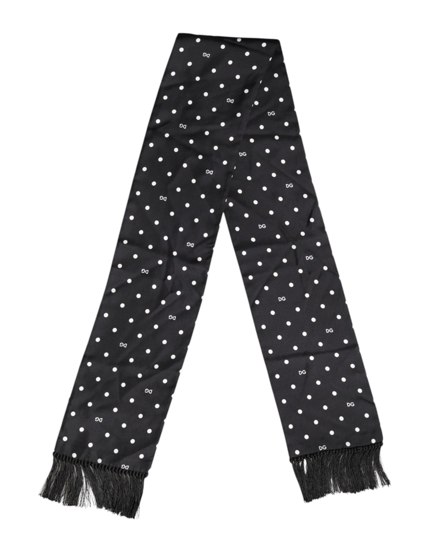 Dolce &amp; Gabbana – Foulard-Schal mit Fransen und schwarzen Punkten, Weiß