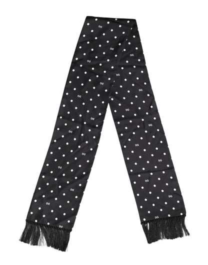 Dolce &amp; Gabbana – Foulard-Schal mit Fransen und schwarzen Punkten, Weiß