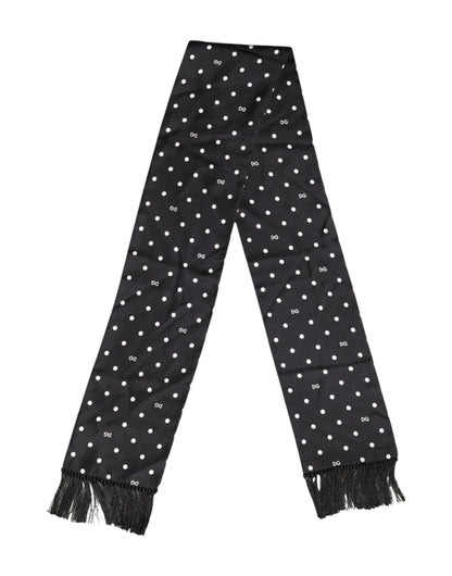 Dolce &amp; Gabbana – Foulard-Schal mit Fransen und schwarzen Punkten, Weiß