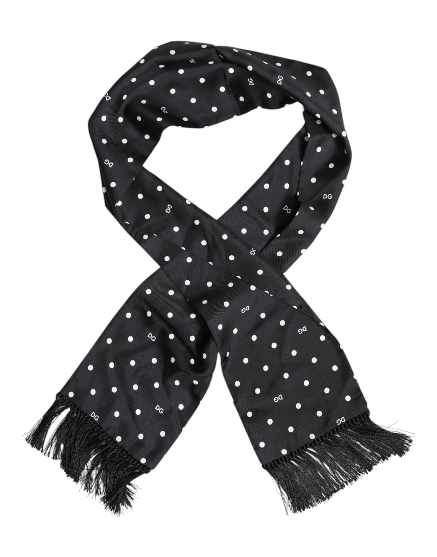Dolce &amp; Gabbana – Foulard-Schal mit Fransen und schwarzen Punkten, Weiß