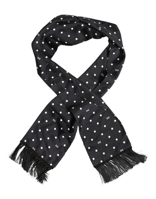 Dolce &amp; Gabbana – Foulard-Schal mit Fransen und schwarzen Punkten, Weiß