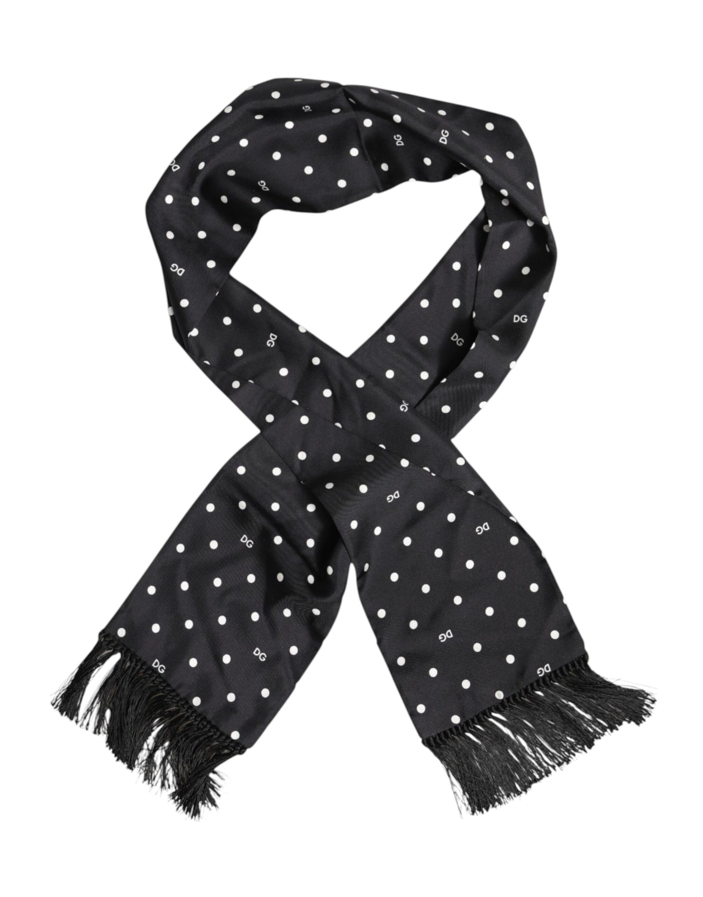 Dolce &amp; Gabbana – Foulard-Schal mit Fransen und schwarzen Punkten, Weiß