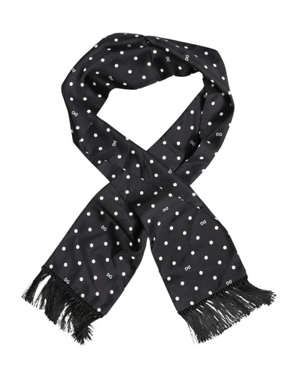 Dolce &amp; Gabbana – Foulard-Schal mit Fransen und schwarzen Punkten, Weiß