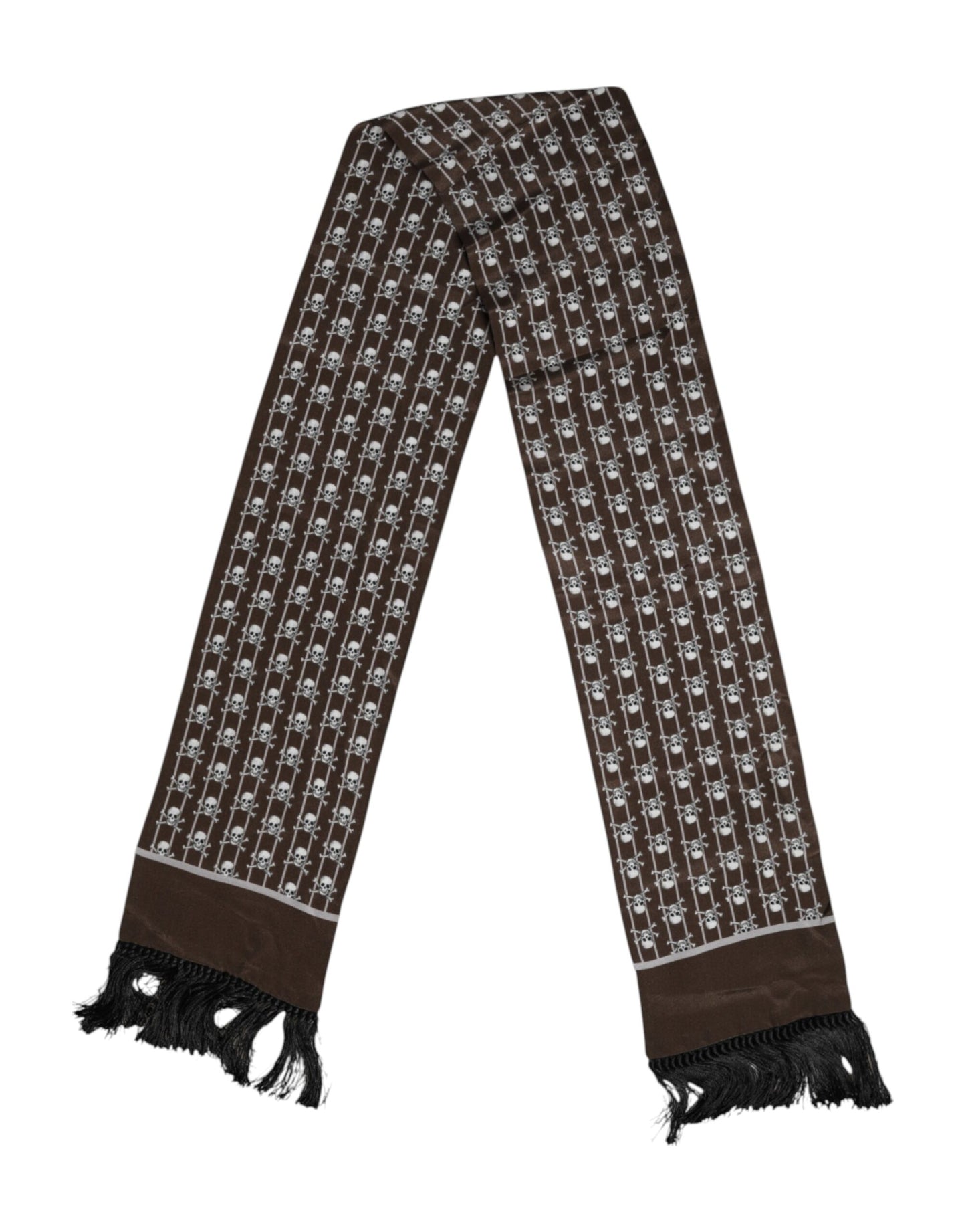Dolce &amp; Gabbana Brown Skulls Print Fringes Men Foulard Scarf