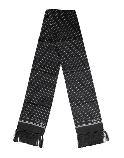 Dolce &amp; Gabbana – Foulard-Schal mit Fransen und schwarzen Punkten, Weiß