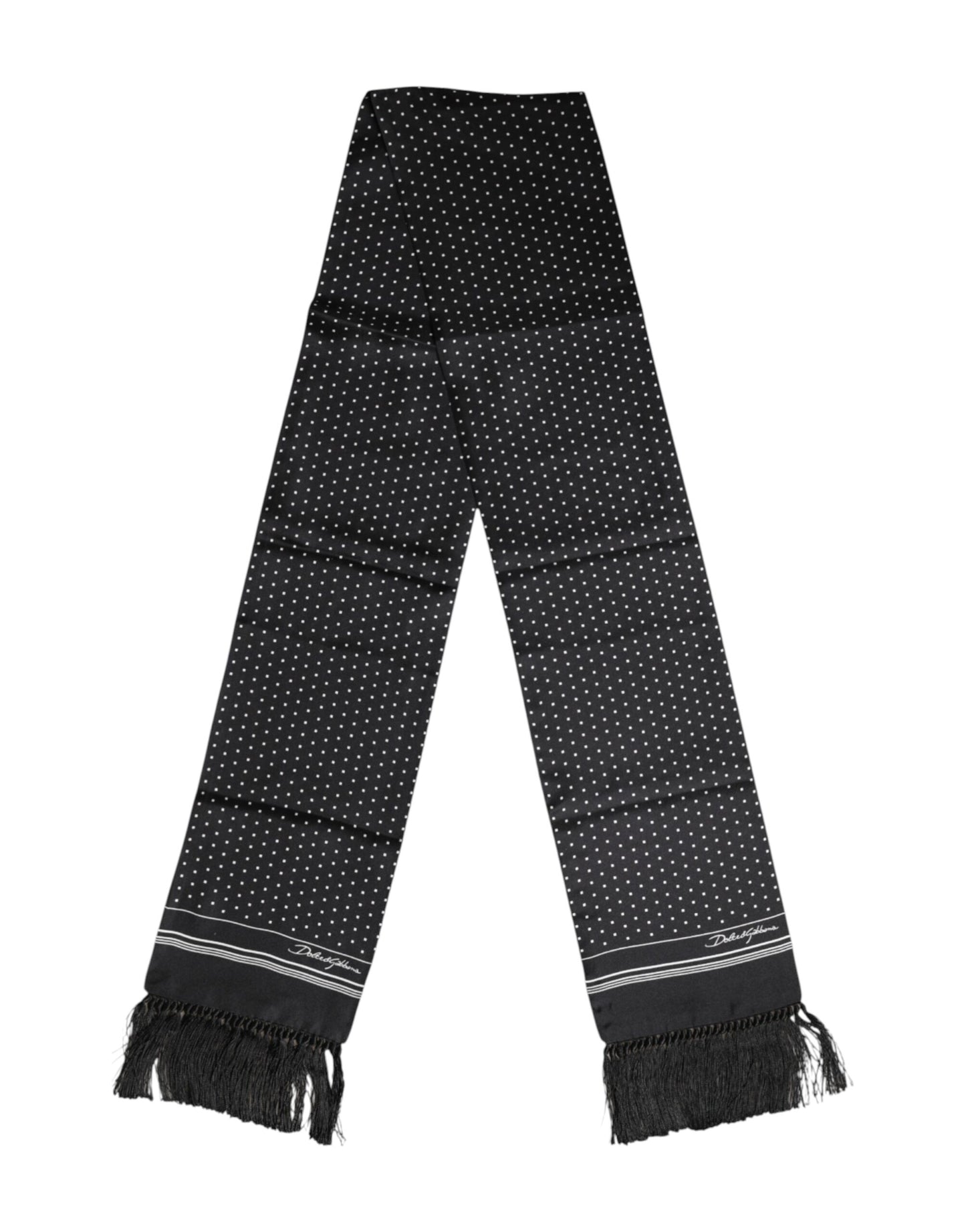 Dolce &amp; Gabbana – Foulard-Schal mit Fransen und schwarzen Punkten, Weiß