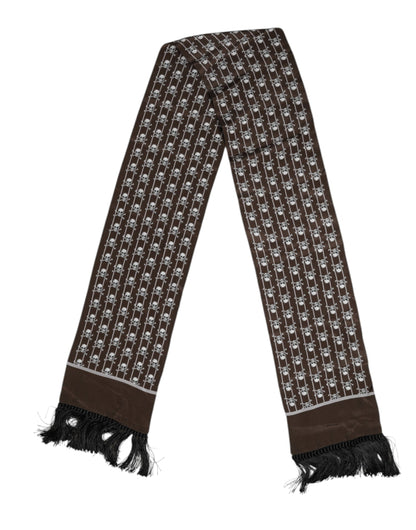 Dolce &amp; Gabbana – Brauner Foulardschal mit Fransen und Totenkopf-Print