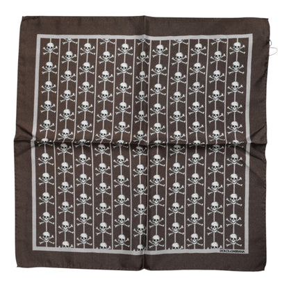 Dolce &amp; Gabbana Brauner quadratischer Seidenschal mit Totenkopf-Motiv für Herren