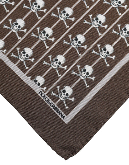 Dolce &amp; Gabbana Brauner quadratischer Seidenschal mit Totenkopf-Motiv für Herren