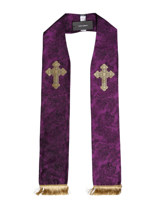 Dolce &amp; Gabbana Lila Seidenfransen Kreuz Herren Foulard Schal