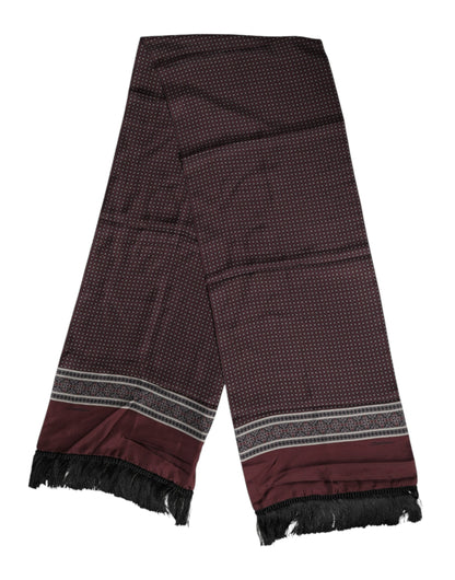 Dolce &amp; Gabbana – Kastanienbrauner Foulard-Schal mit gepunkteten Seidenfransen