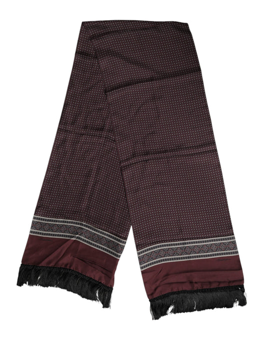 Dolce &amp; Gabbana – Kastanienbrauner Foulard-Schal mit gepunkteten Seidenfransen