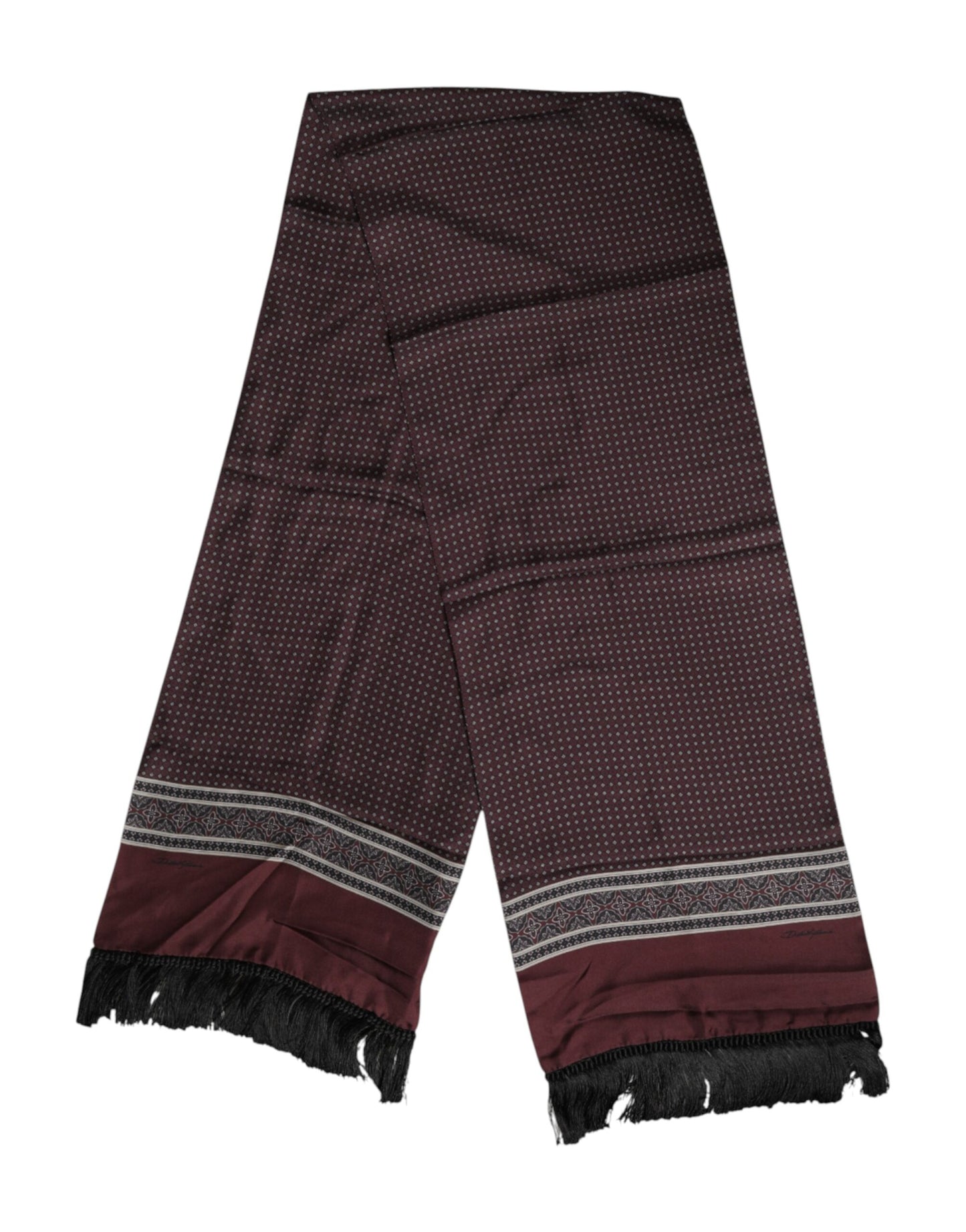 Dolce &amp; Gabbana – Kastanienbrauner Foulard-Schal mit gepunkteten Seidenfransen