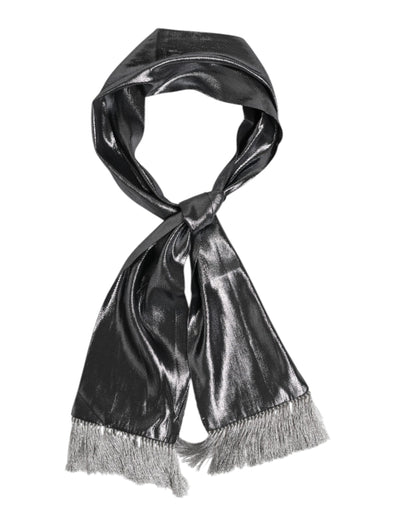 Dolce &amp; Gabbana – Foulard-Schal aus Seide mit Fransen in Metallic-Grau