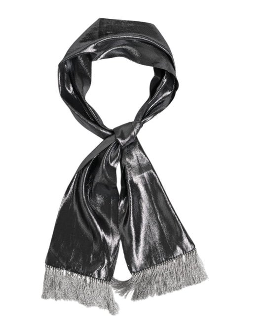 Dolce &amp; Gabbana – Foulard-Schal aus Seide mit Fransen in Metallic-Grau