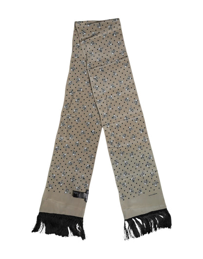 Dolce &amp; Gabbana Grauer Seidenschal mit Totenköpfen und Fransen für Herren