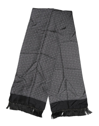 Dolce &amp; Gabbana Schwarz gemusterter Herren-Foulardschal mit Fransen