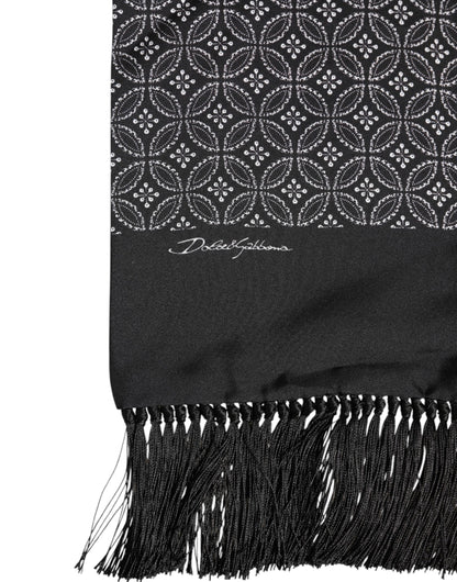 Dolce &amp; Gabbana Schwarz gemusterter Herren-Foulardschal mit Fransen