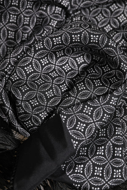 Dolce &amp; Gabbana Schwarz gemusterter Herren-Foulardschal mit Fransen
