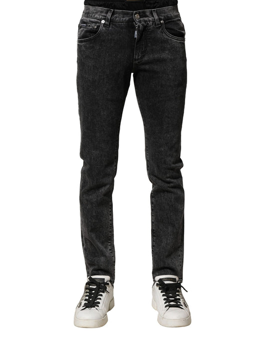 Dolce &amp; Gabbana – Schwarze Jeans aus verwaschenem Denim mit doppeltem Bund