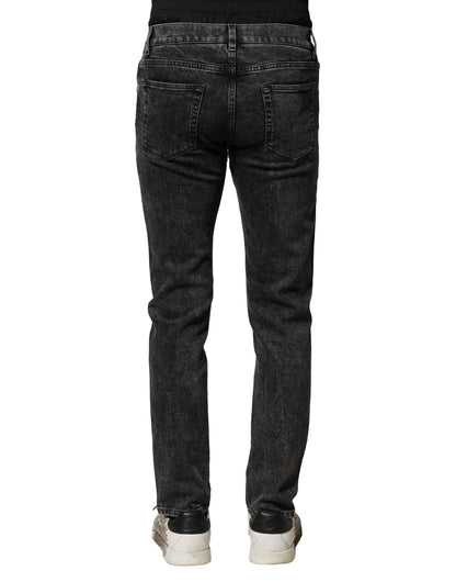 Dolce &amp; Gabbana – Schwarze Jeans aus verwaschenem Denim mit doppeltem Bund
