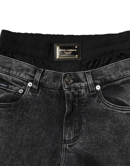 Dolce &amp; Gabbana – Schwarze Jeans aus verwaschenem Denim mit doppeltem Bund
