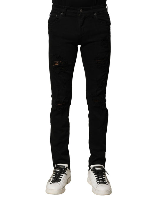 Dolce &amp; Gabbana – Schwarze Slim-Jeans aus Baumwolle mit Logo-Schild
