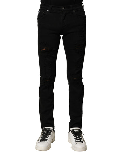 Dolce &amp; Gabbana – Schwarze Slim-Jeans aus Baumwolle mit Logo-Schild