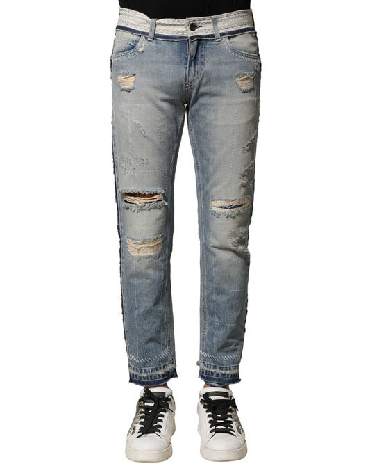 Dolce &amp; Gabbana Hellblaue zerfetzte Straight Men Denim Jeans