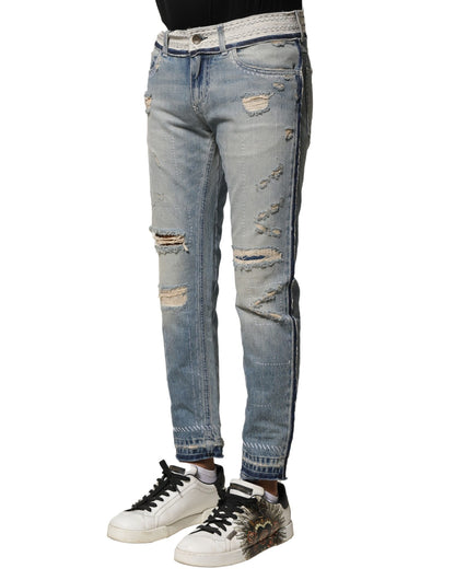 Dolce &amp; Gabbana Hellblaue zerfetzte Straight Men Denim Jeans