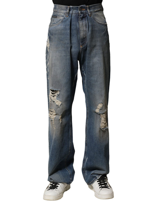 Dolce &amp; Gabbana Blaue zerfetzte Herren-Jeans aus Baumwolle