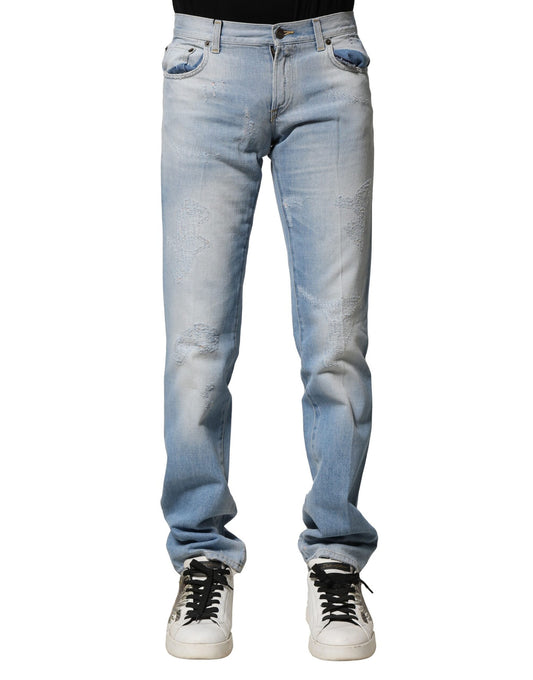 Dolce &amp; Gabbana – Hellblaue, verwaschene Jeans mit gerader Passform