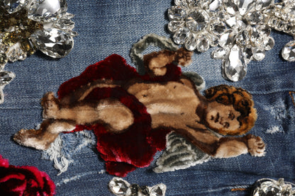 Dolce &amp; Gabbana Blue Cotton Rhinestone Embellish Denim Jeans