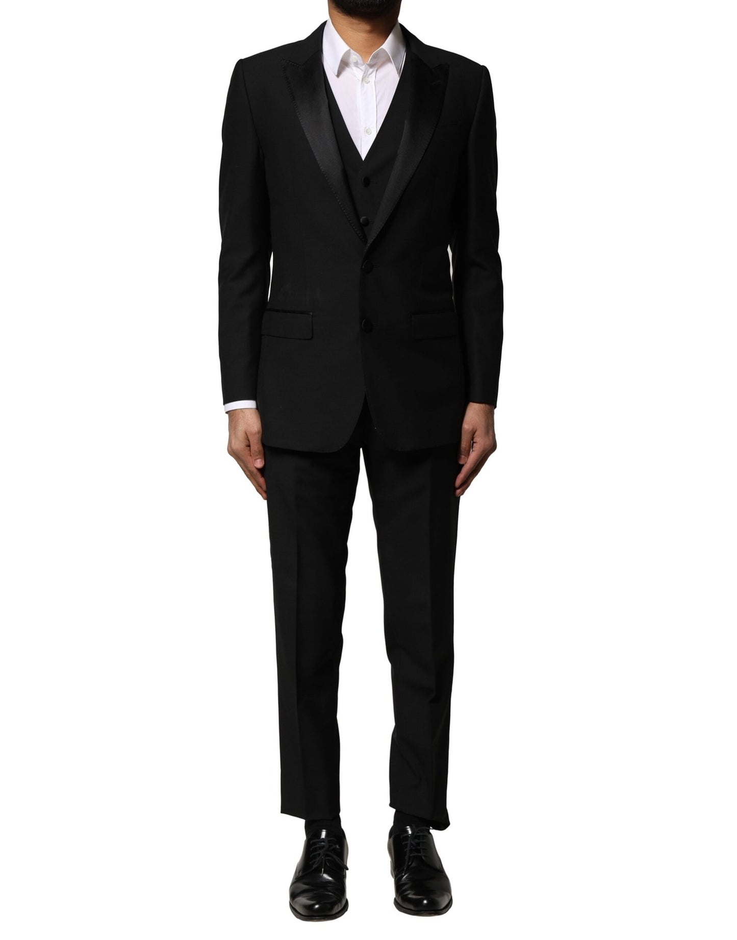 Dolce &amp; Gabbana Black Wool 3 Piece Single Breasted Suit