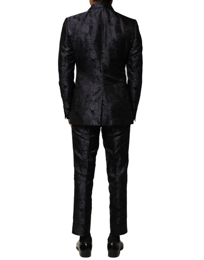Dolce &amp; Gabbana – Schwarzer, einreihiger Jacquard-Anzug, 3-teilig