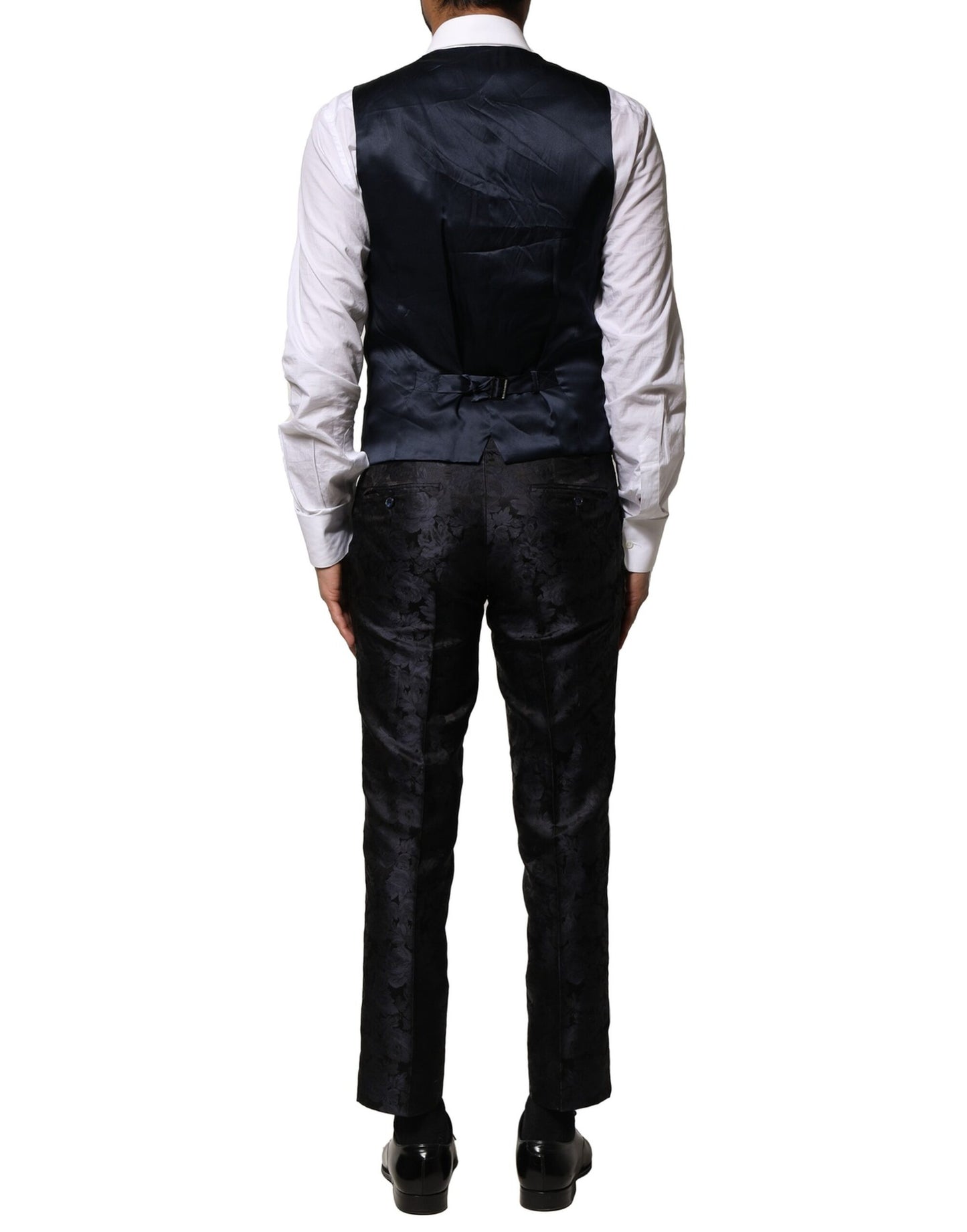 Dolce &amp; Gabbana – Schwarzer, einreihiger Jacquard-Anzug, 3-teilig