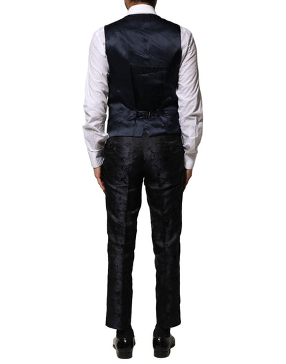 Dolce &amp; Gabbana – Schwarzer, einreihiger Jacquard-Anzug, 3-teilig