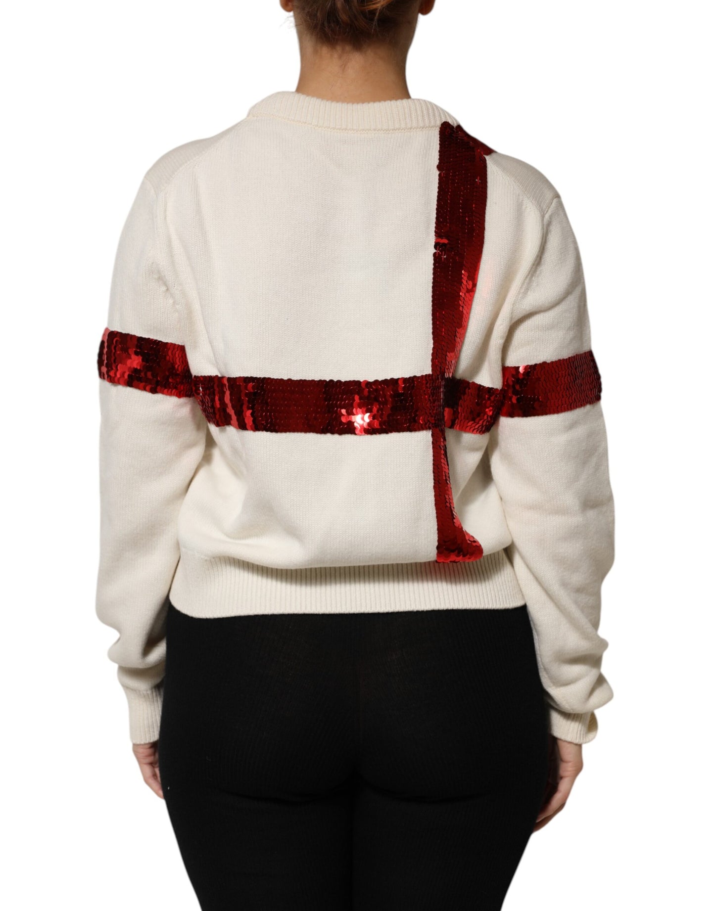 Dolce &amp; Gabbana – Weißer Pullover mit Rundhalsausschnitt und Pailletten
