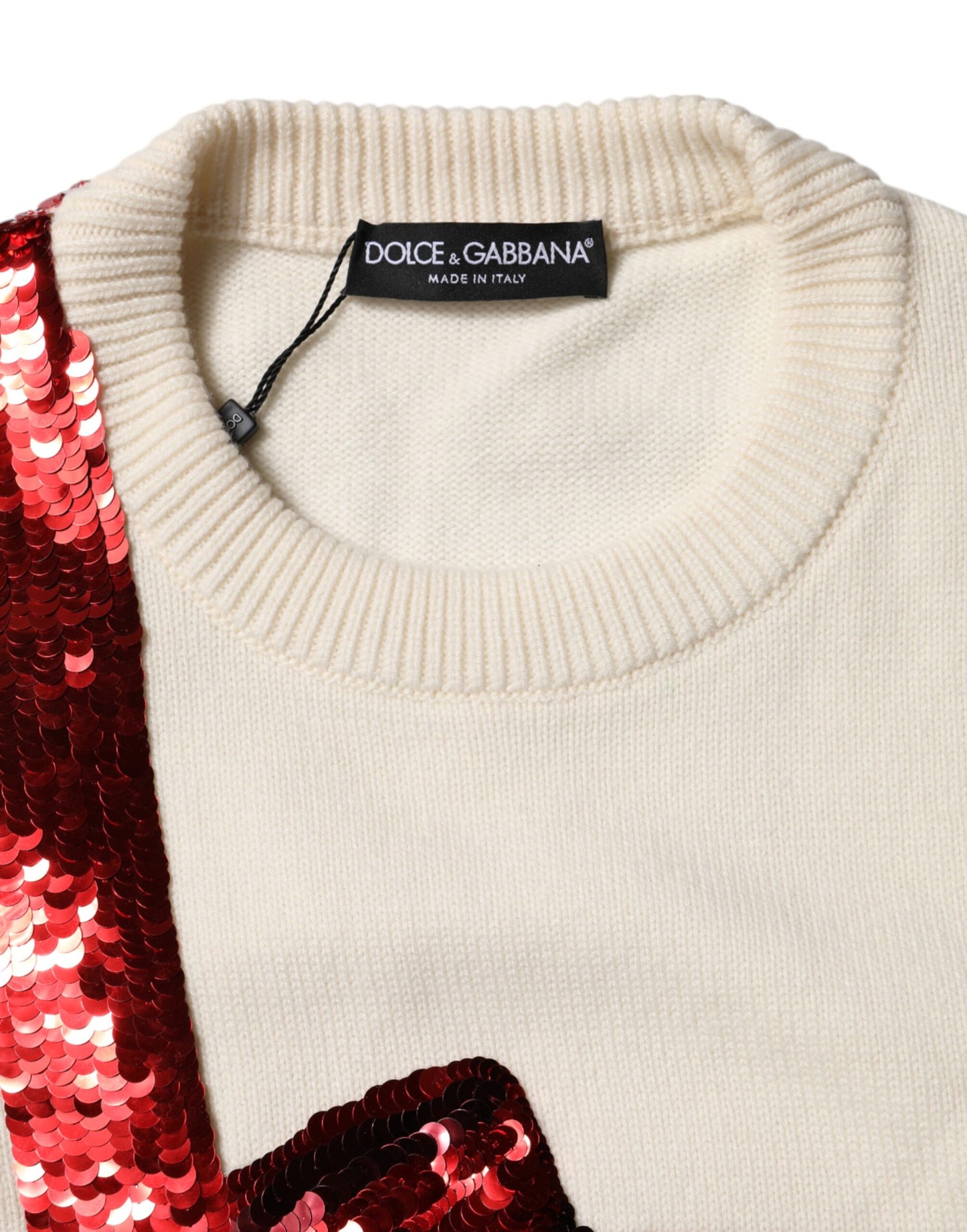 Dolce &amp; Gabbana – Weißer Pullover mit Rundhalsausschnitt und Pailletten