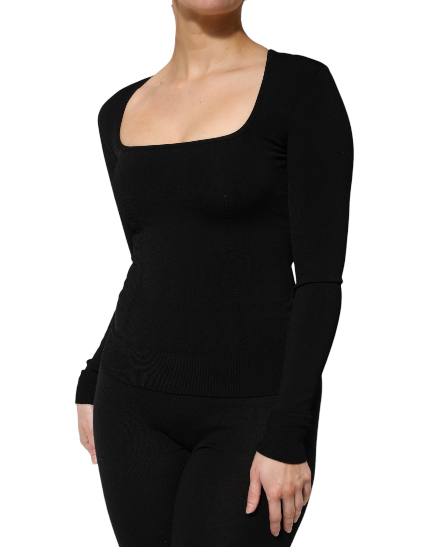 Dolce &amp; Gabbana – Schwarzes Pullover-Oberteil mit eckigem Ausschnitt und langen Ärmeln