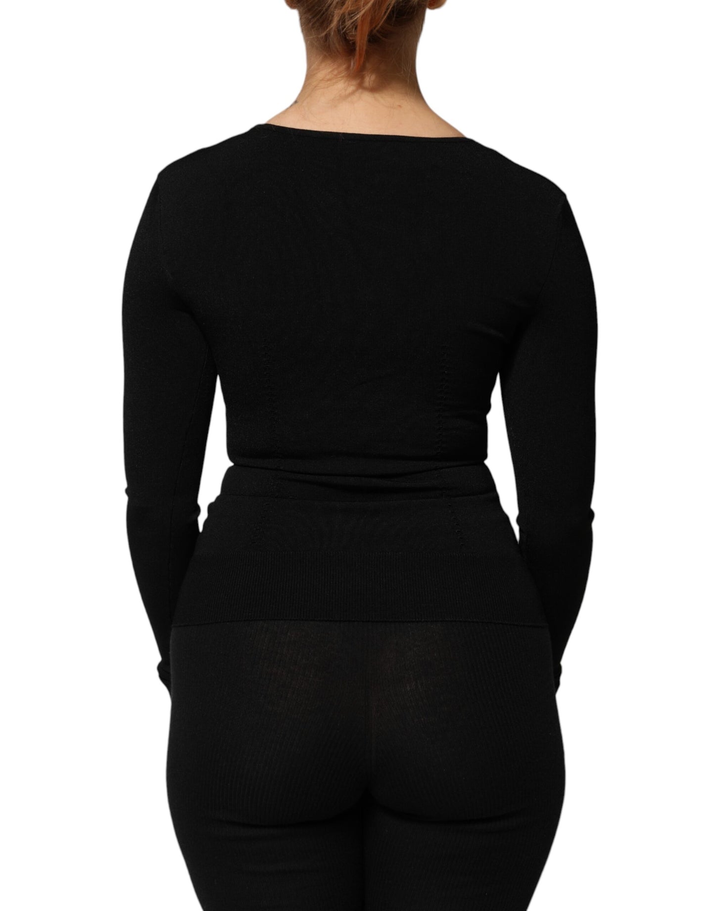 Dolce &amp; Gabbana – Schwarzes Pullover-Oberteil mit eckigem Ausschnitt und langen Ärmeln