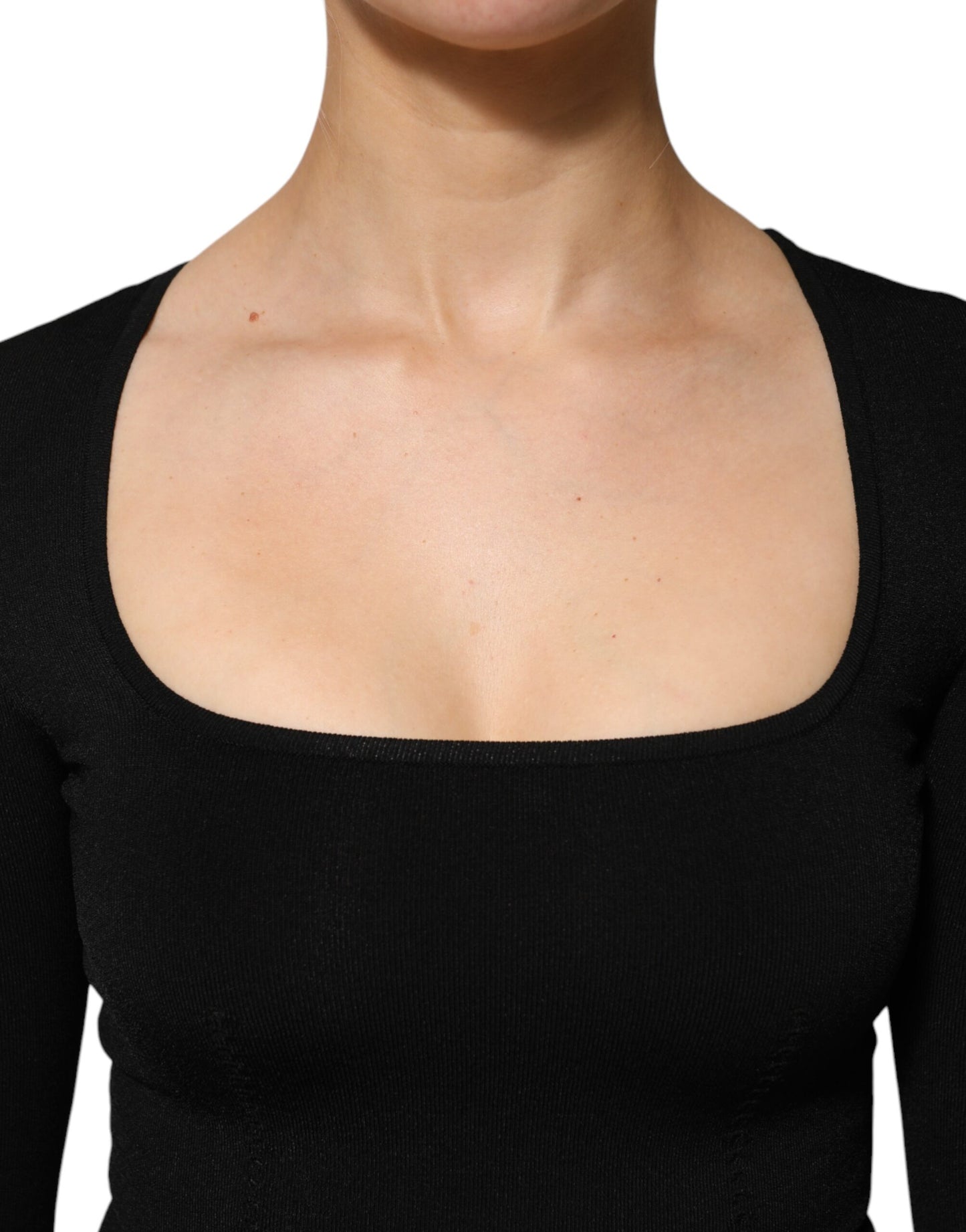 Dolce &amp; Gabbana – Schwarzes Pullover-Oberteil mit eckigem Ausschnitt und langen Ärmeln