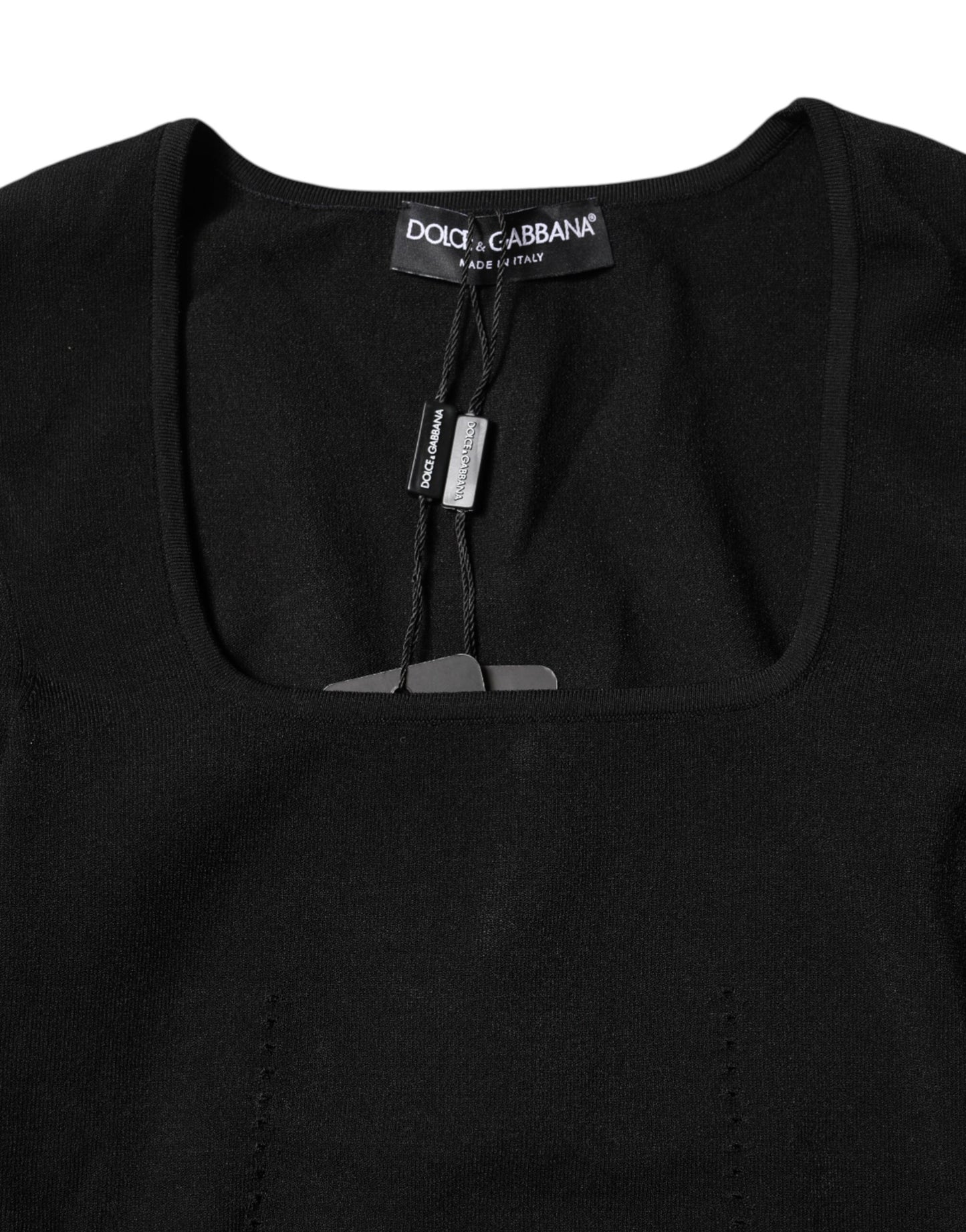 Dolce &amp; Gabbana – Schwarzes Pullover-Oberteil mit eckigem Ausschnitt und langen Ärmeln