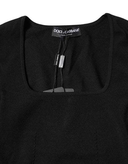 Dolce &amp; Gabbana – Schwarzes Pullover-Oberteil mit eckigem Ausschnitt und langen Ärmeln