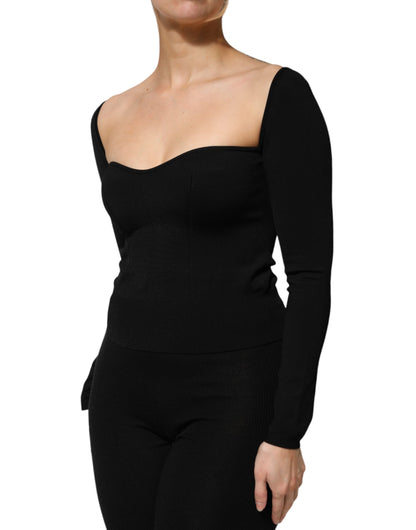 Dolce &amp; Gabbana – Langärmliges Pullover-Bluse-Oberteil aus schwarzer Viskose