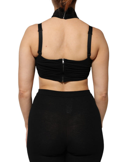 Dolce &amp; Gabbana – Schwarzes, kurzes Neckholder-Bustier-Oberteil aus Viskose