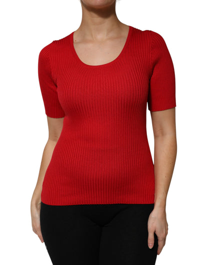 Dolce &amp; Gabbana – Rotes Pullover-Oberteil mit Rundhalsausschnitt und kurzen Ärmeln