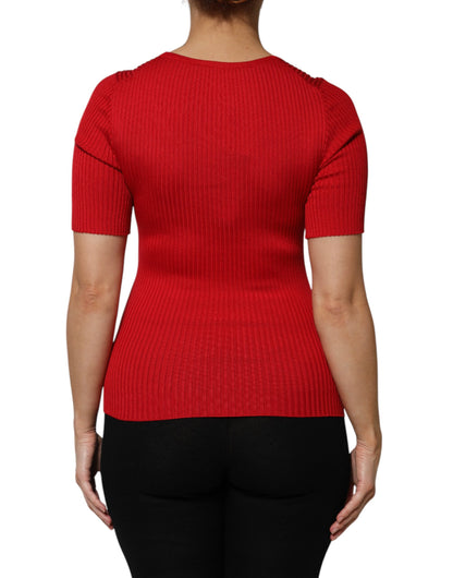 Dolce &amp; Gabbana – Rotes Pullover-Oberteil mit Rundhalsausschnitt und kurzen Ärmeln