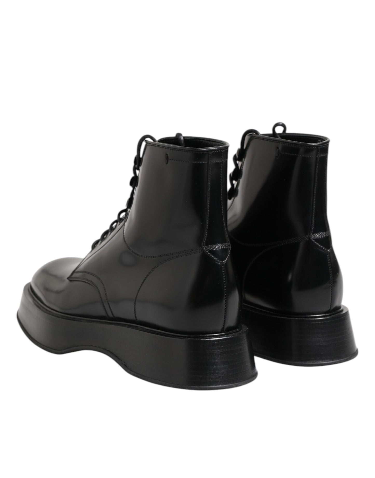 Dolce &amp; Gabbana Black Leather Logo Ankle Boots Lace Up Shoes