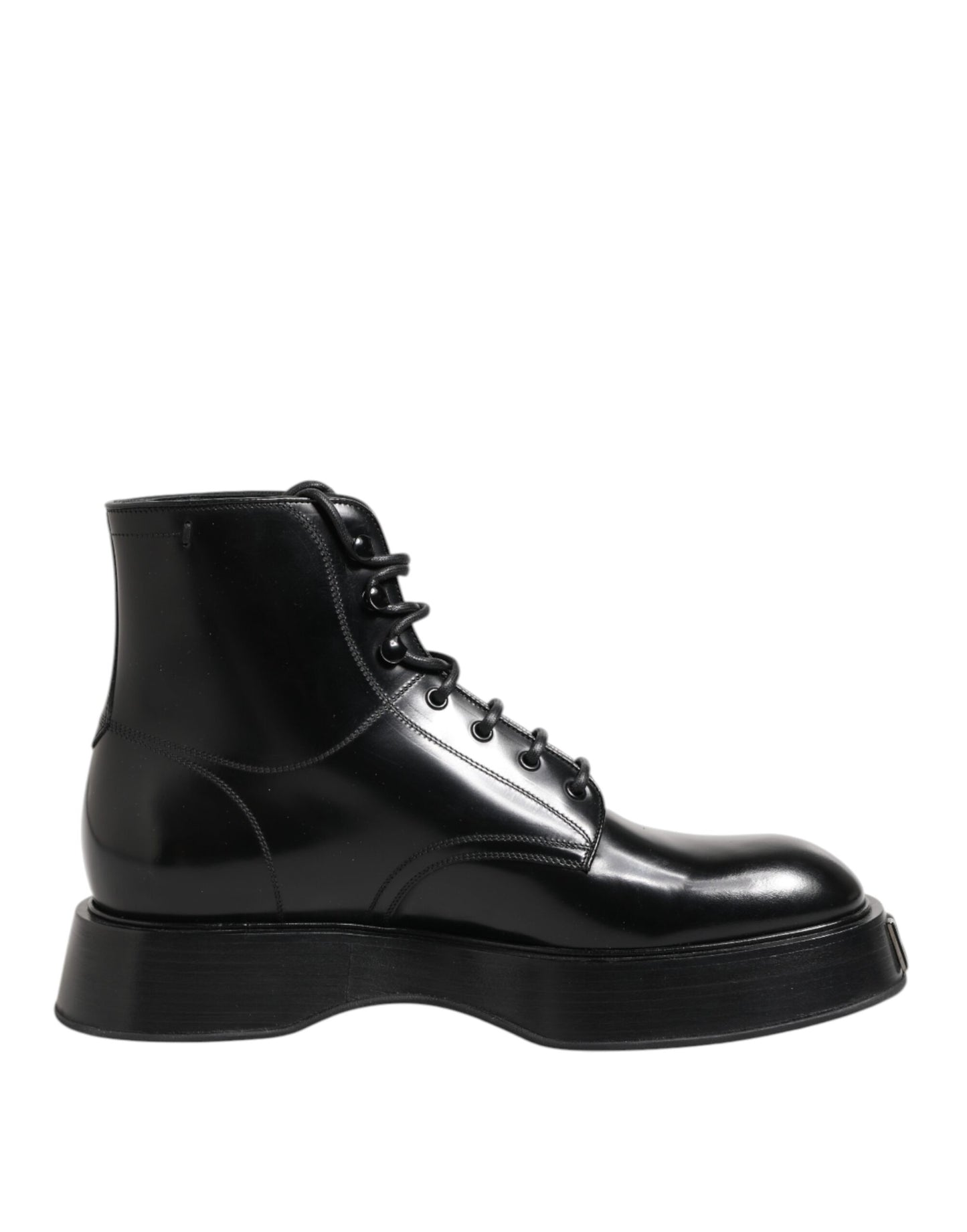 Dolce &amp; Gabbana Black Leather Logo Ankle Boots Lace Up Shoes